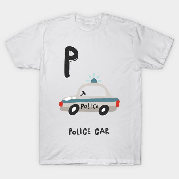 P is Police Car T-Shirt by JunkyDotCom